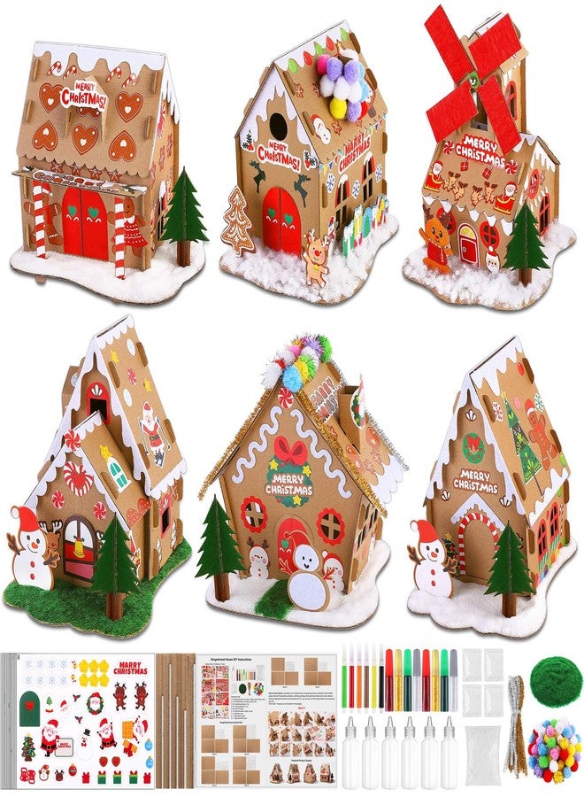 Fovths 6 Sets DIY Christmas Gingerbread House Kit 3D Christmas Cardboard Craft House Decoration DIY Build Gingerbread Houses for Holiday Arts Crafts Fun Home Activity Party Favors, Classic Style - Image 1
